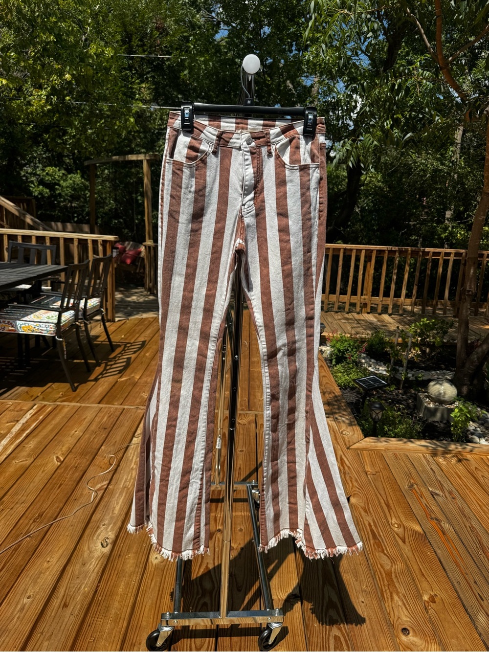 Altar'd State Brown & White Vertical Stripe Flare Pants